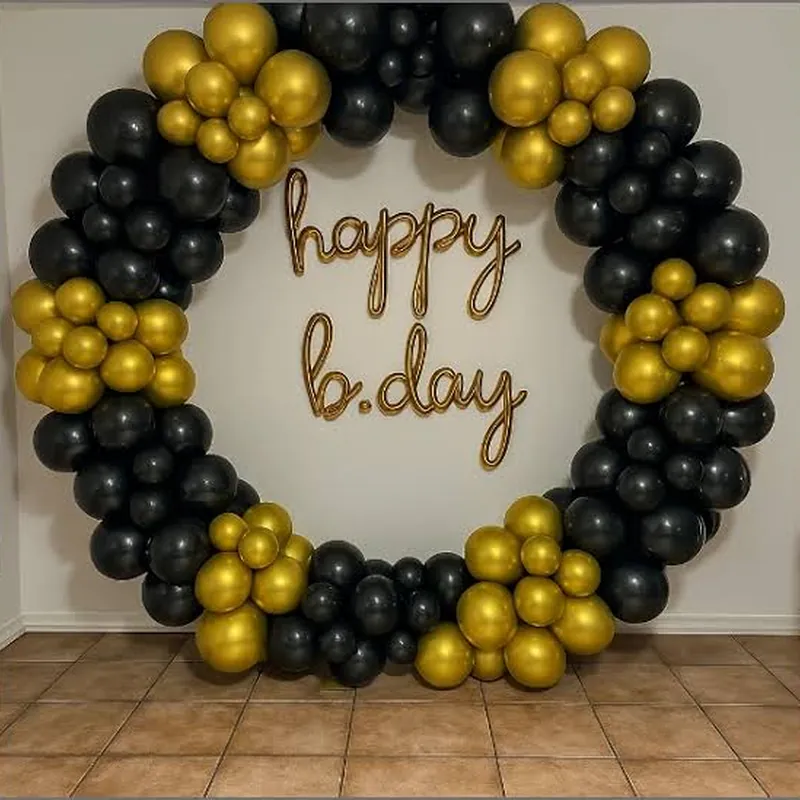 Black & Gold Circle — circle arch balloon setup for a birthday in the GTA