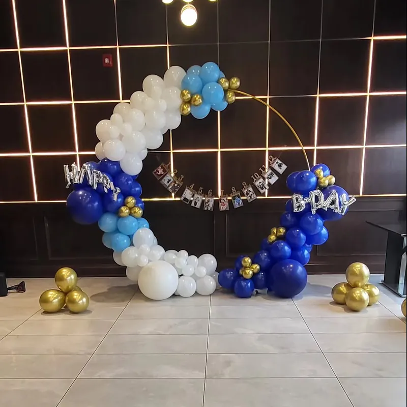 Blue & Gold Circle Arch — circle arch balloon setup for a birthday in the GTA
