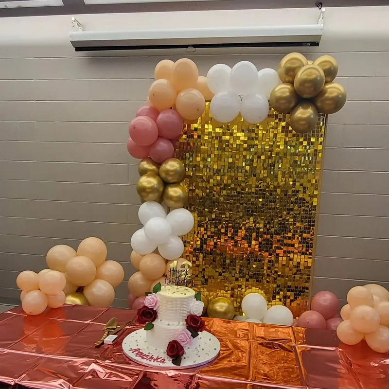 Gold Sequin Birthday — backdrop + garland balloon setup for a birthday in the GTA