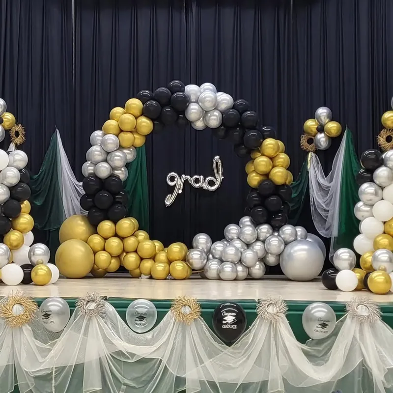 Grad Backdrop — backdrop + garland balloon setup for a graduation in the GTA
